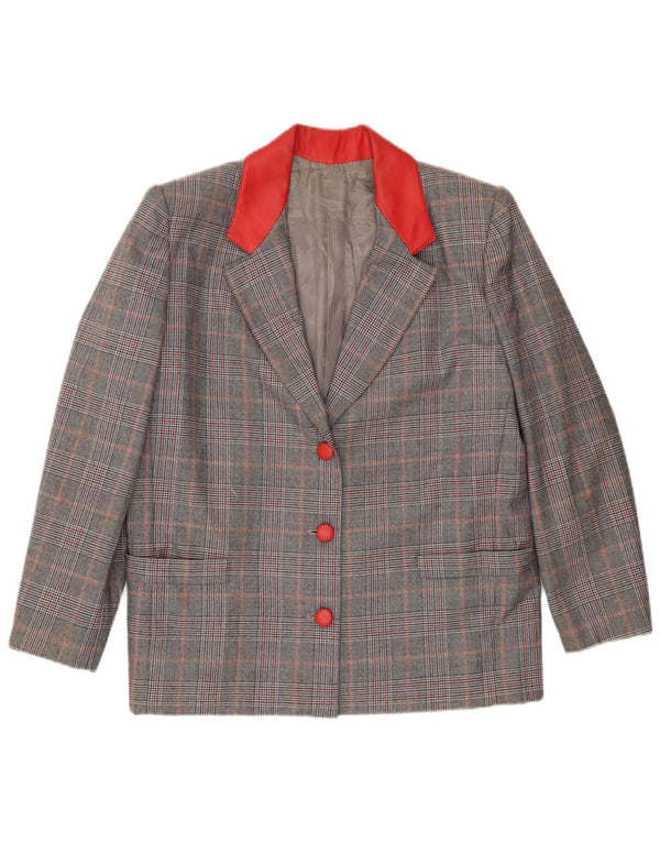 Jachetă pentru femei VINTAGE cu 3 nasturi, UK 16, mare, gri, în carouri