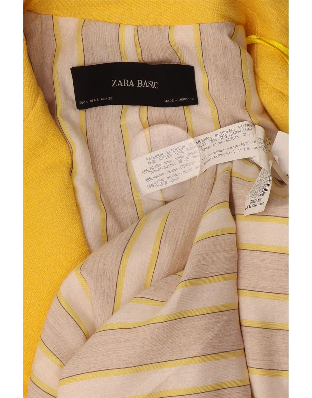 Jachetă pentru femei Zara, supradimensionată, cu 1 nasture, cu paragate, UK 10, galbenă mică
