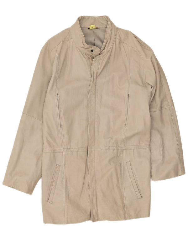 Palton din piele vintage pentru femei UK 14 Medium Off White