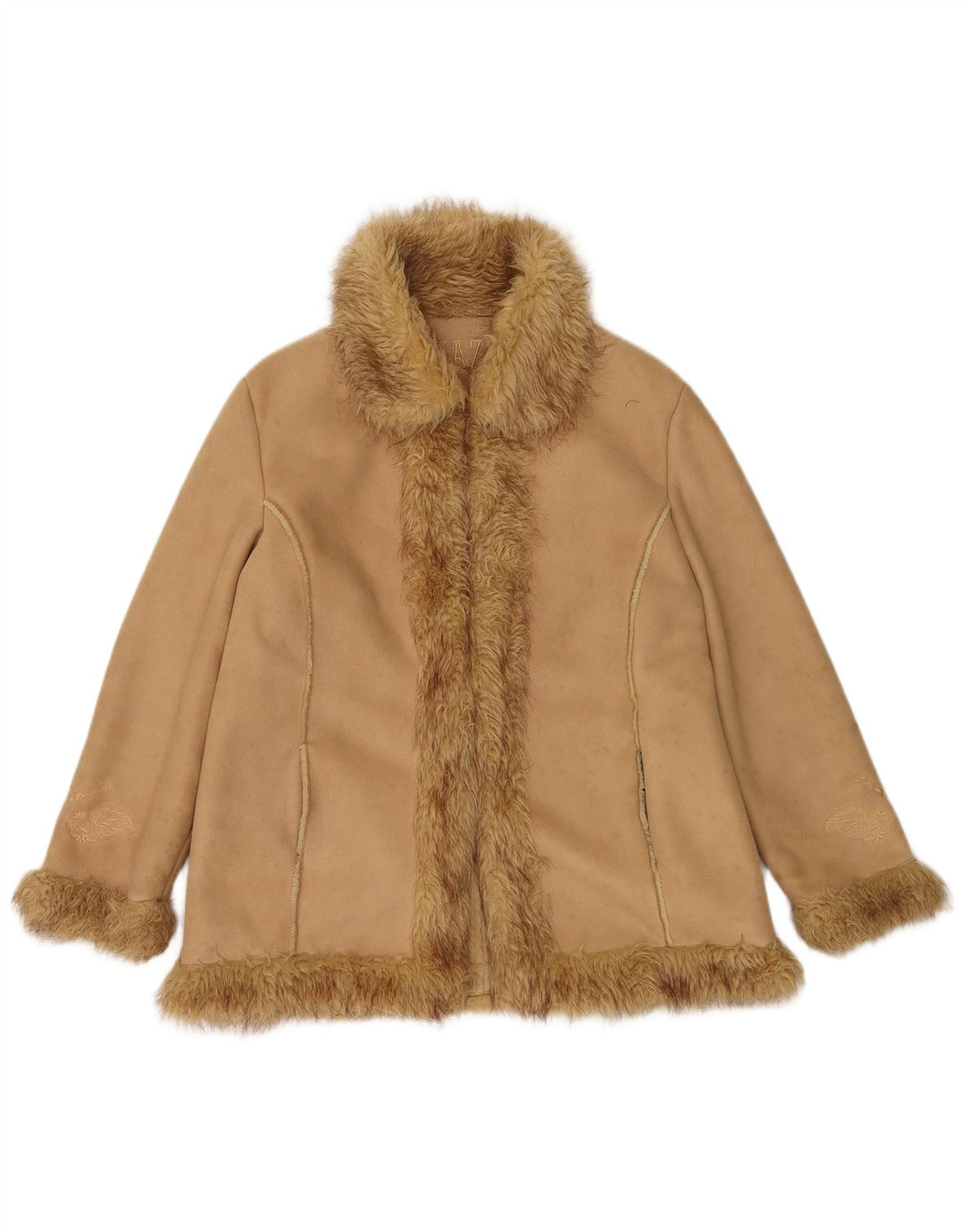 Jachetă Sherpa Vintage pentru femei, UK 14, mare, bej, poliester