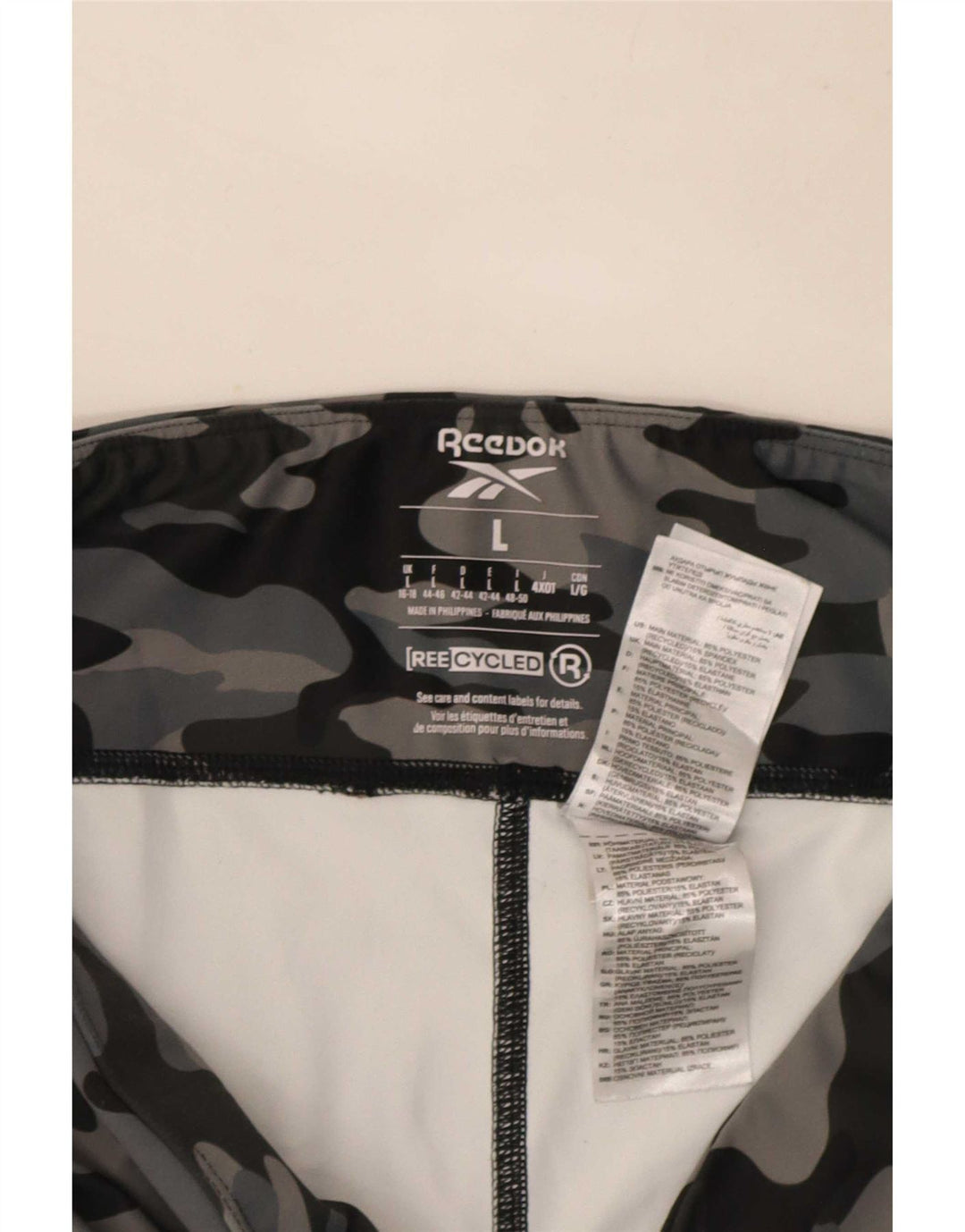 Leggings pentru femei Reebok UK 16/18, mare, gri, camuflaj, poliester