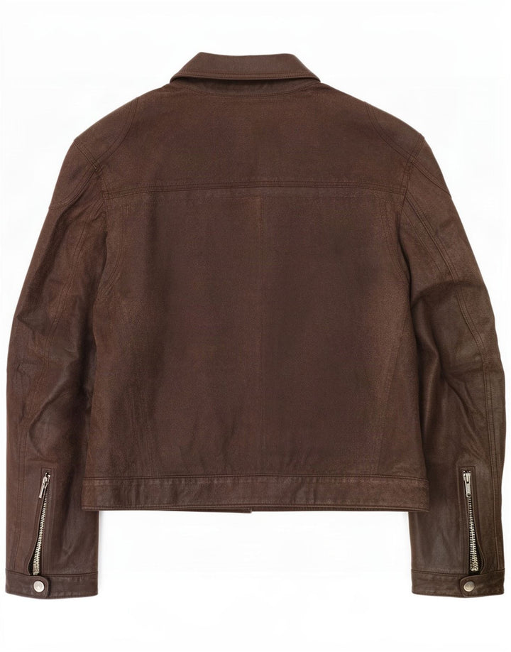 Jachetă motociclist din piele pentru bărbați Ben Sherman UK 38 maro mediu