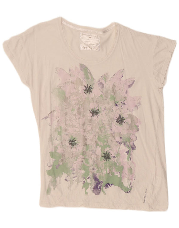 Tricou grafic pentru femei Calvin Klein Jeans Top UK 14 Medium White Floral