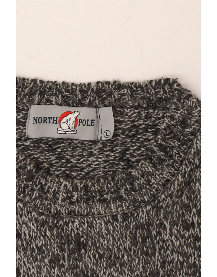 NORTH POLE Mens Crew Neck Jumper Sweater Large Grey Fair Isle Acrylic Vintage North Pole and Second-Hand North Pole from Messina Hembry 