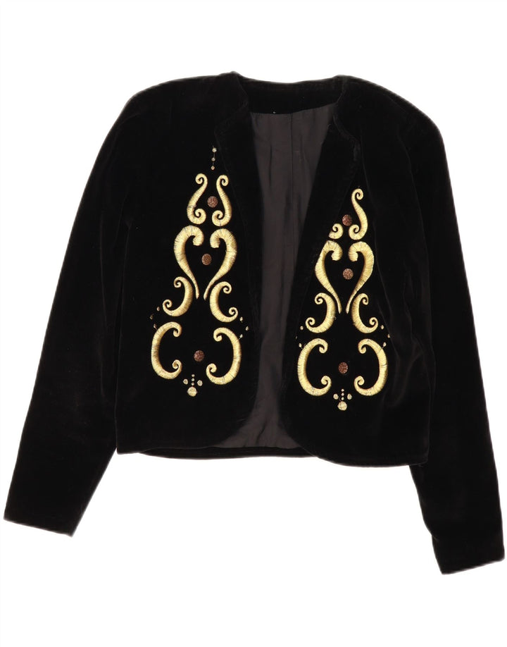 Jachetă Bolero de catifea deschisă pentru femei vintage UK 14 Medium Black