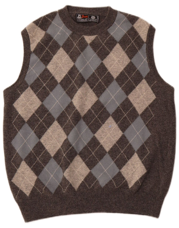 VINTAGE Vest pentru bărbați Tank Top Maro mediu Argyle/Diamond Lambswool