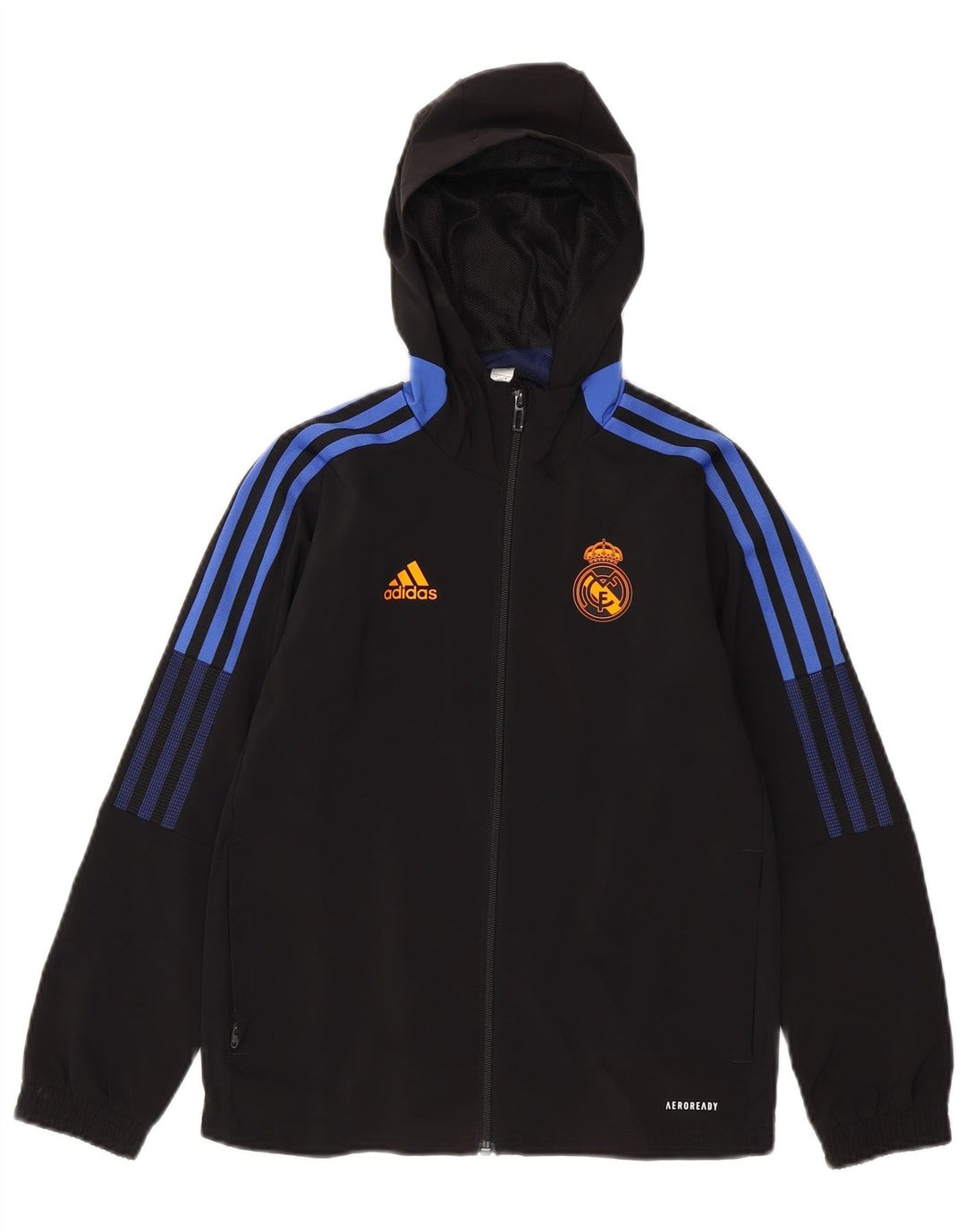 Jachetă de trening cu glugă ADIDAS Real Madrid pentru băieți 9-10 ani, neagră