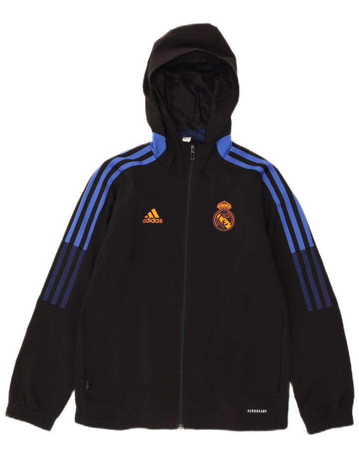 Jachetă de trening cu glugă ADIDAS Real Madrid pentru băieți 9-10 ani, neagră