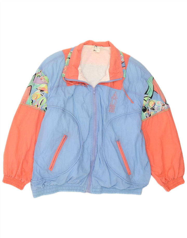 Jachetă de trening pentru femei vintage cu model abstract, UK 16, albastru mare