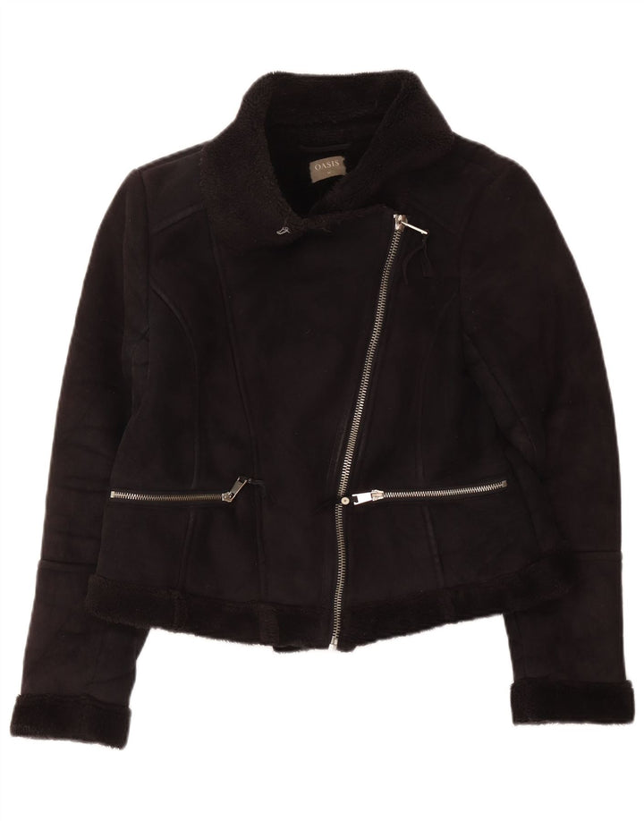 Jachetă Oasis pentru femei Sherpa Biker UK 14 Poliester mediu negru