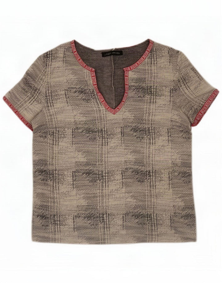 Zara Womens Abstract Pattern Bluse Top UK 16 Large Grey