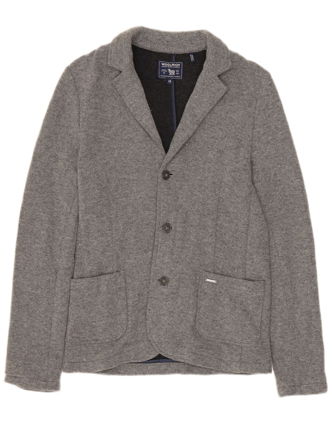 WOOLRICH Pulover cardigan pentru femei UK 12 Lână gri mediu