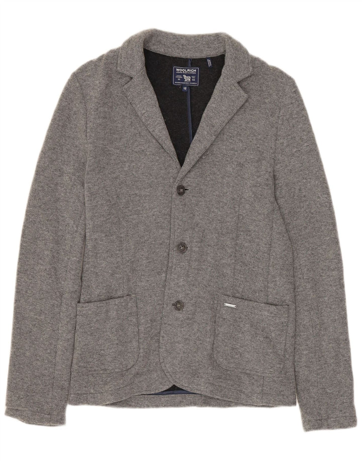 WOOLRICH Pulover cardigan pentru femei UK 12 Lână gri mediu