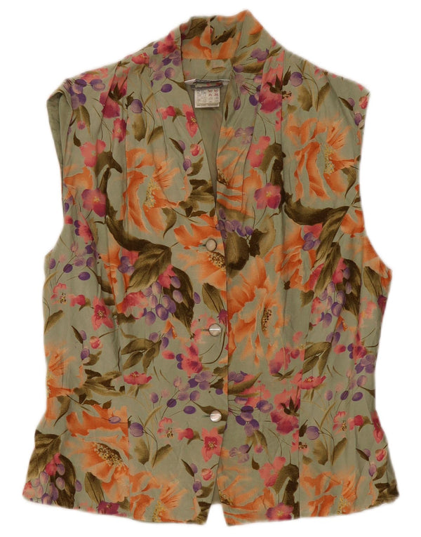 Bluză cămașă fără mâneci pentru femei Max Mara UK 12 Medium Khaki Floral Viscose