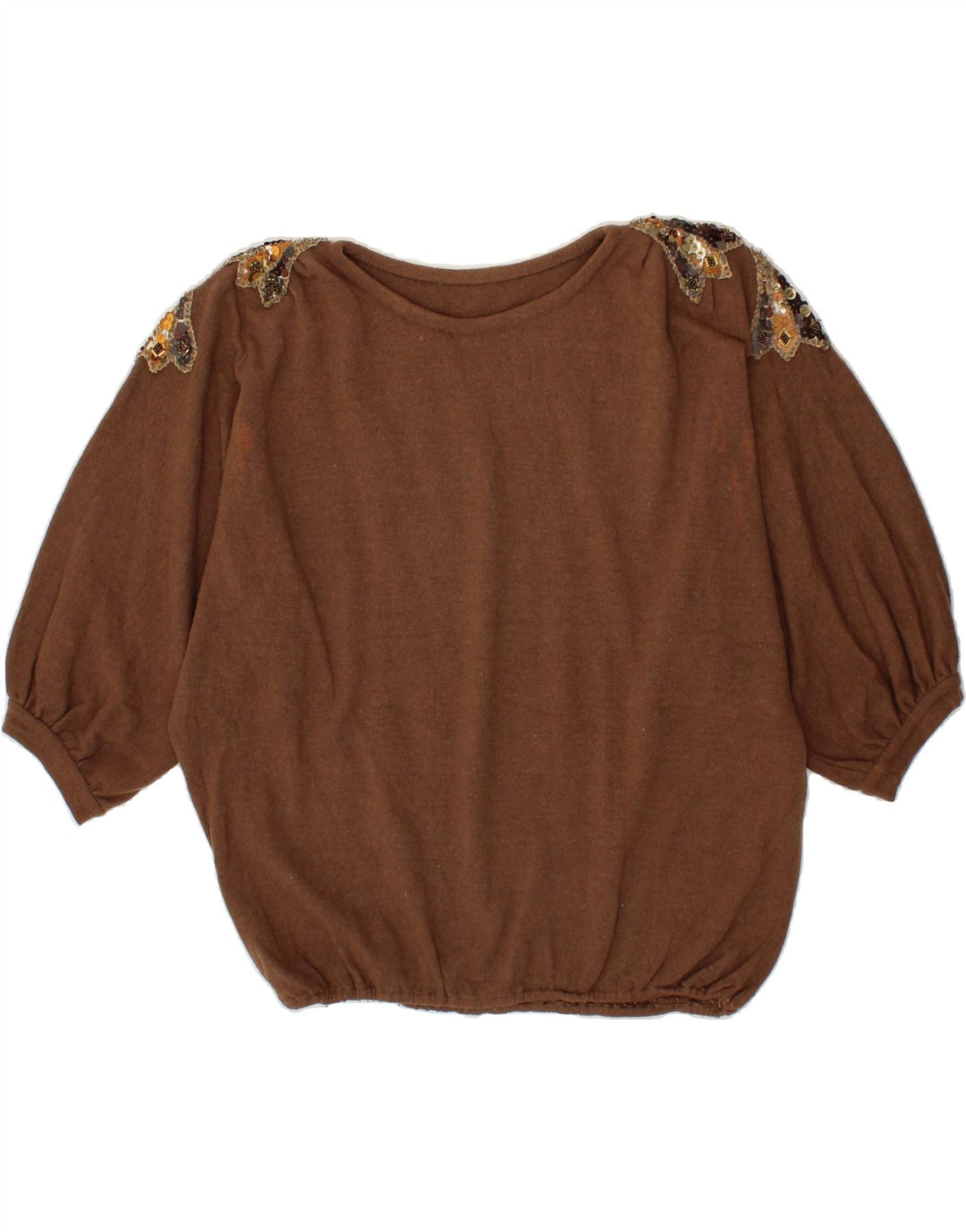 VINTAGE Womens Batwing Button Neck Jumper Sweater UK 16 Large Brown Vintage Vintage and Second-Hand Vintage from Messina Hembry 