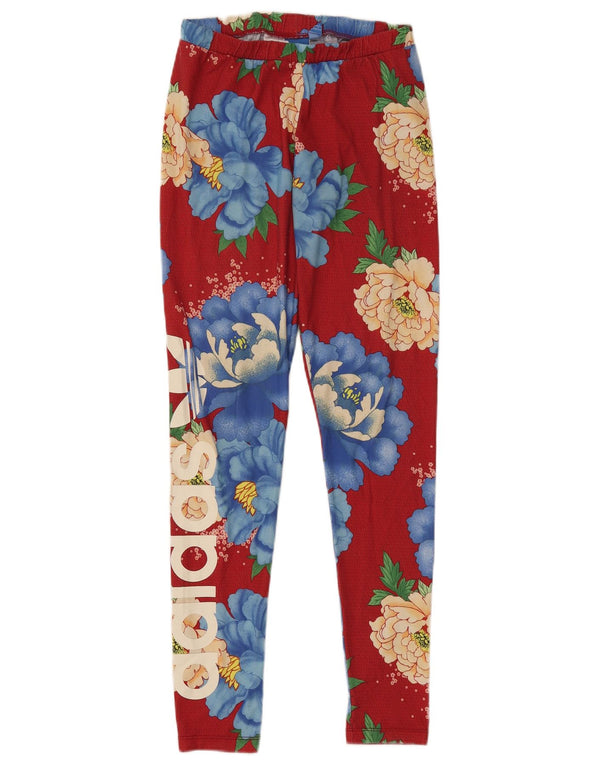 Adidas Womens Graphic Leggings UK 10 Small Red Floral Polyester