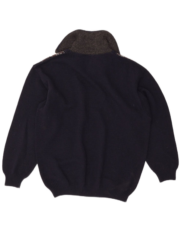 Pulover Jac pentru bărbați cu gât polo IT 56 2XL Lână Fair Isle Albastru bleumarin