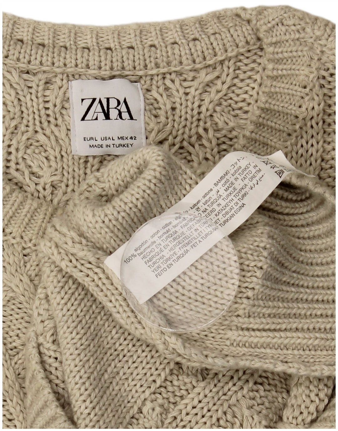 Pulover pentru bărbați Zara, cu gât de barcă, mare, bej, bumbac