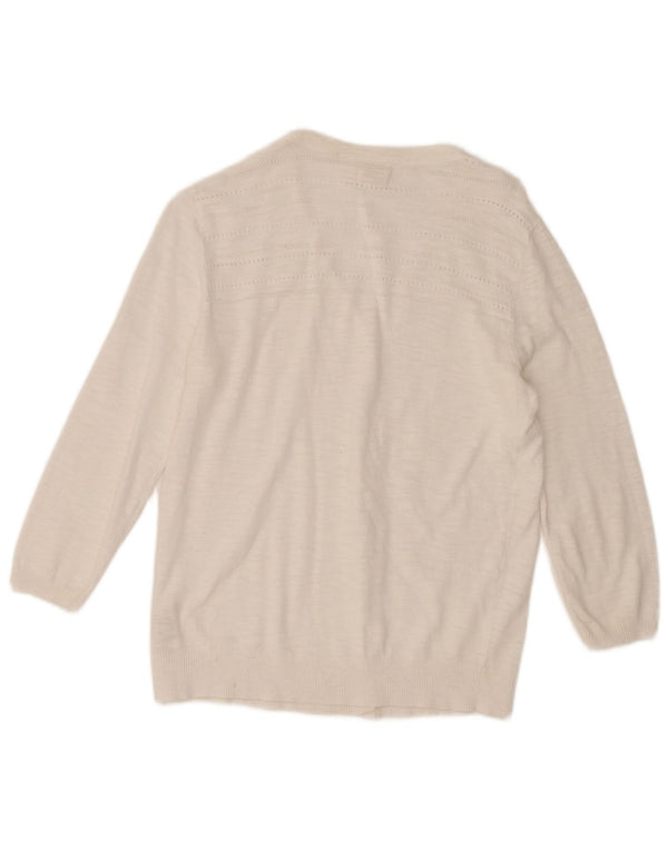Pulover cardigan pentru femei Fat Face cu mâneci 3/4 UK 12 Bumbac alb mediu