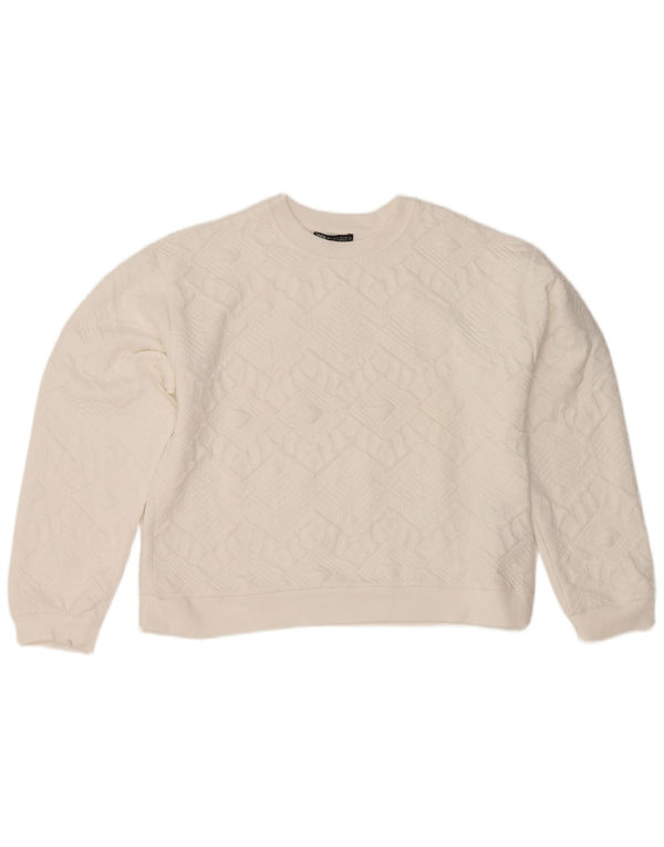 Pulover de hanorac supradimensionat pentru femei Zara UK 10 Mic, alb, geometric