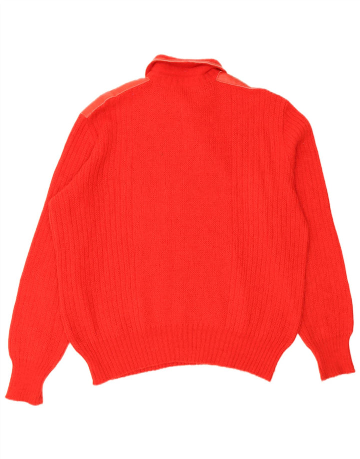Pulover vintage pentru bărbați cu gât polo, lână mare de alpaca roșie