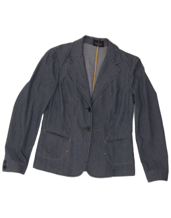 Jachetă pentru femei Trussardi din denim cu 2 nasturi, UK 14, mare bleumarin