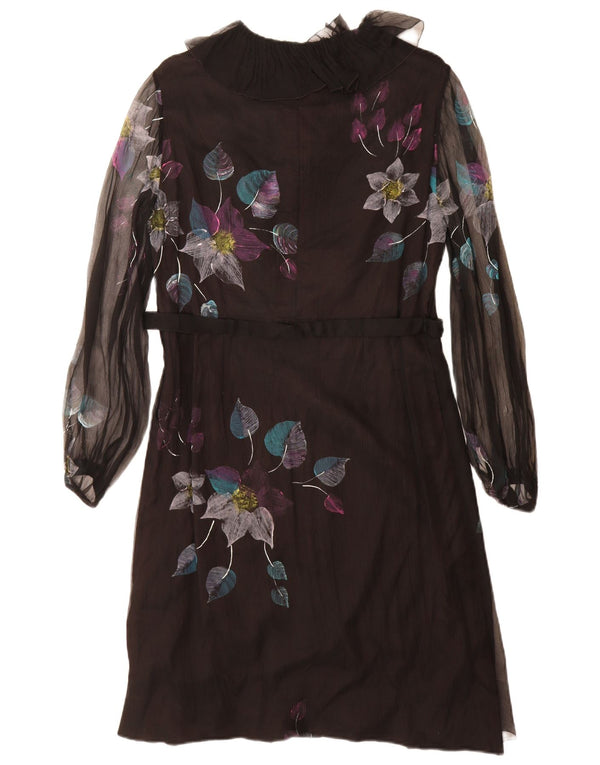 Rochie schimbătoare cu mânecă lungă pentru femei vintage UK 12 Medium Black Floral