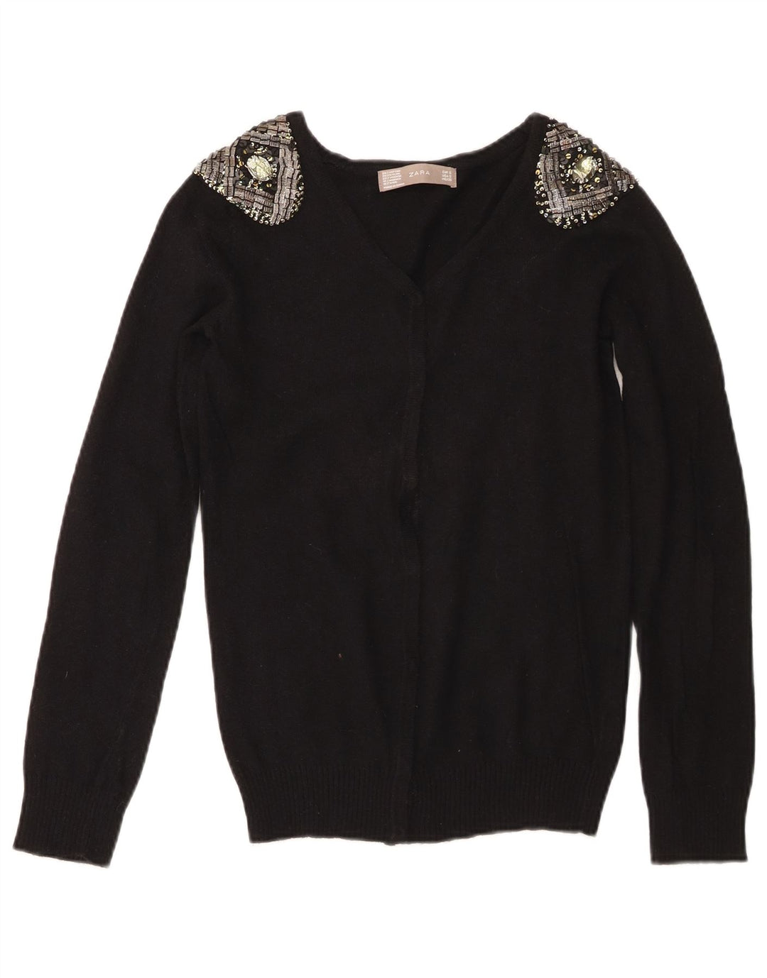 Pulover cardigan pentru femei Zara UK 8 mic bumbac negru