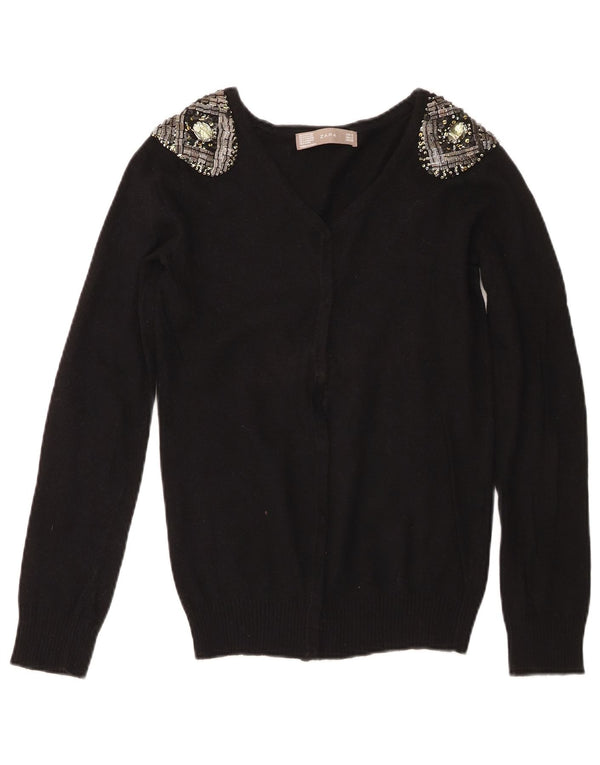 Pulover cardigan pentru femei Zara UK 8 mic bumbac negru