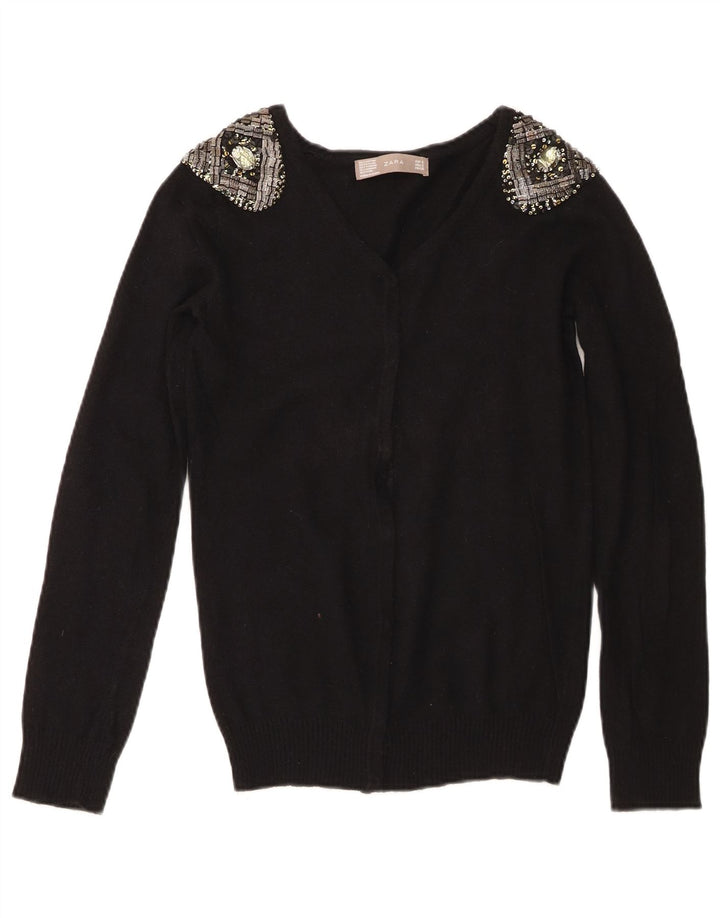 Pulover cardigan pentru femei Zara UK 8 mic bumbac negru