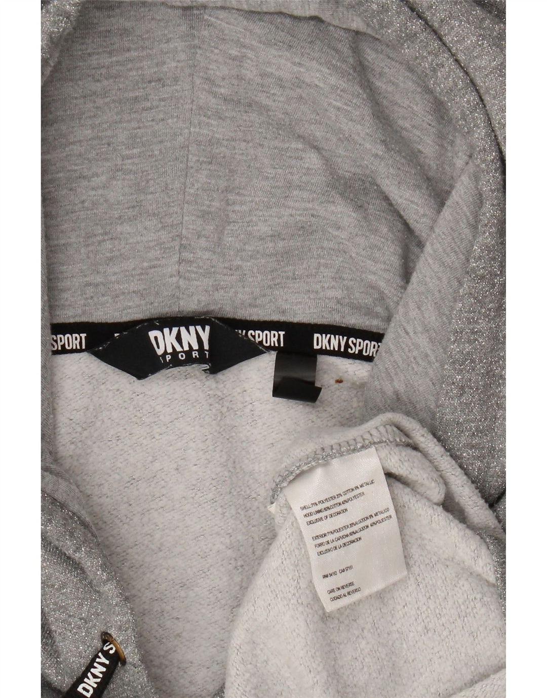 DKNY Pulover supradimensionat cu glugă cu grafic pentru femei UK 14 Poliester mediu gri