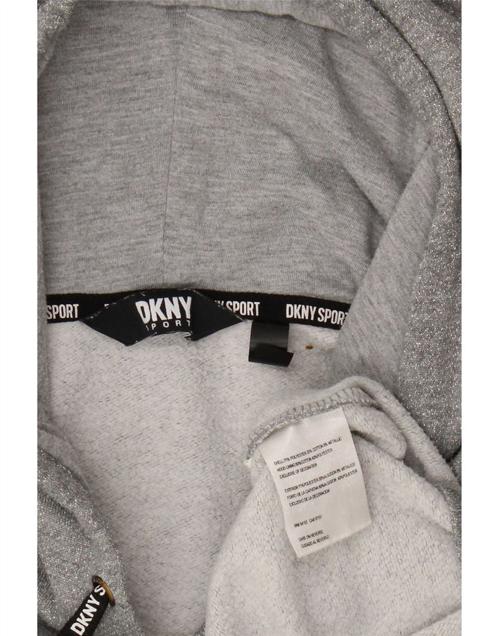 DKNY Pulover supradimensionat cu glugă cu grafic pentru femei UK 14 Poliester mediu gri