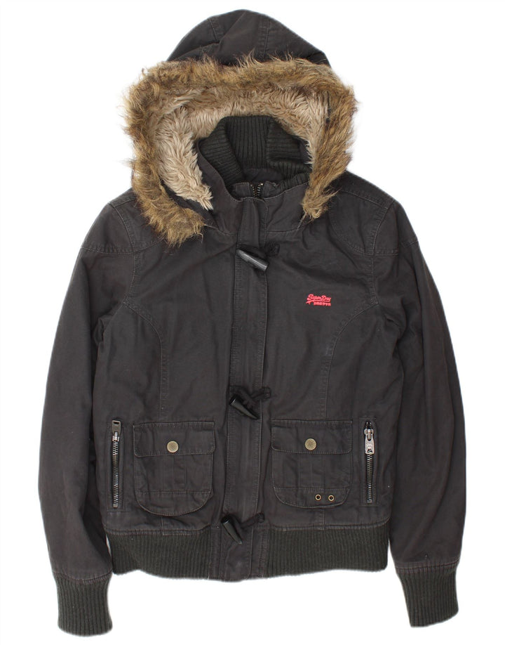 Jachetă bomber cu glugă Superdry pentru femei UK 16 mare bumbac gri