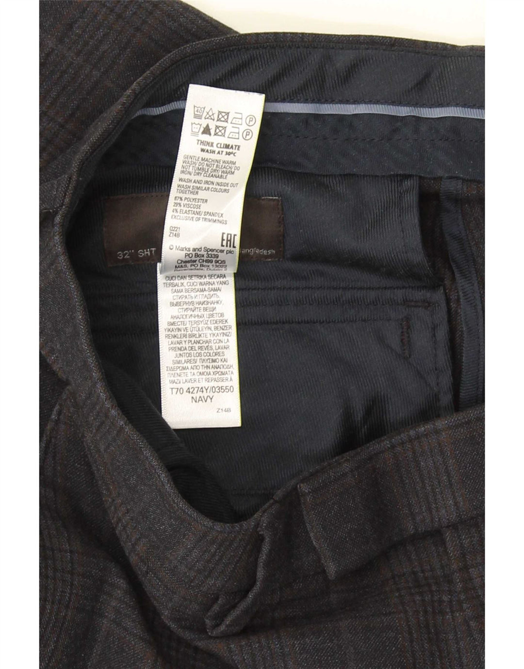 Pantaloni de costum pentru bărbați Marks & Spencer, cu tăiere obișnuită, L32 L29, albastru bleumarin, carouri