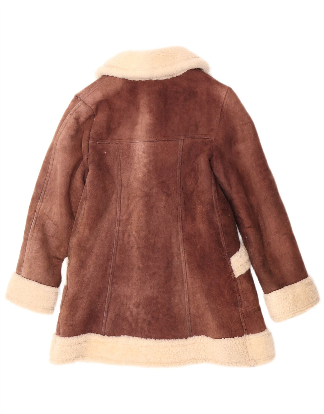 Palton vintage pentru femei din shearling UK 10 mic maro colorblock