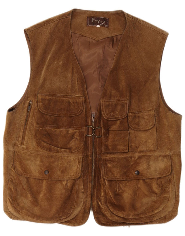 Gilet vintage pentru bărbați din piele intoarsa, UK 38, maro mediu, piele