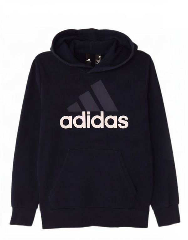 Pulover cu glugă cu grafic pentru bărbați Adidas, bumbac mediu albastru bleumarin