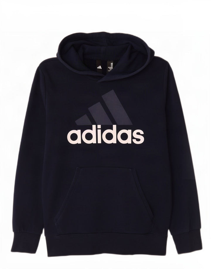 Pulover cu glugă cu grafic pentru bărbați Adidas, bumbac mediu albastru bleumarin