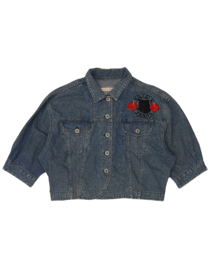 KRIZIA JEANS Jachetă oversize din denim crop pentru femei IT 44 Medium Blue Floral