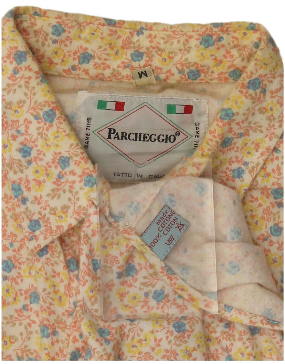 Cămașă Vintage Bărbați Medium Bej Floral Bumbac