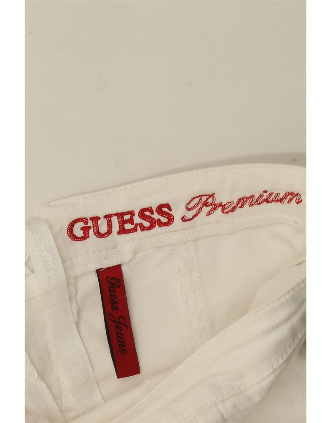 Combi denim fără bretele pentru femei GUESS UK 6 XS Alb
