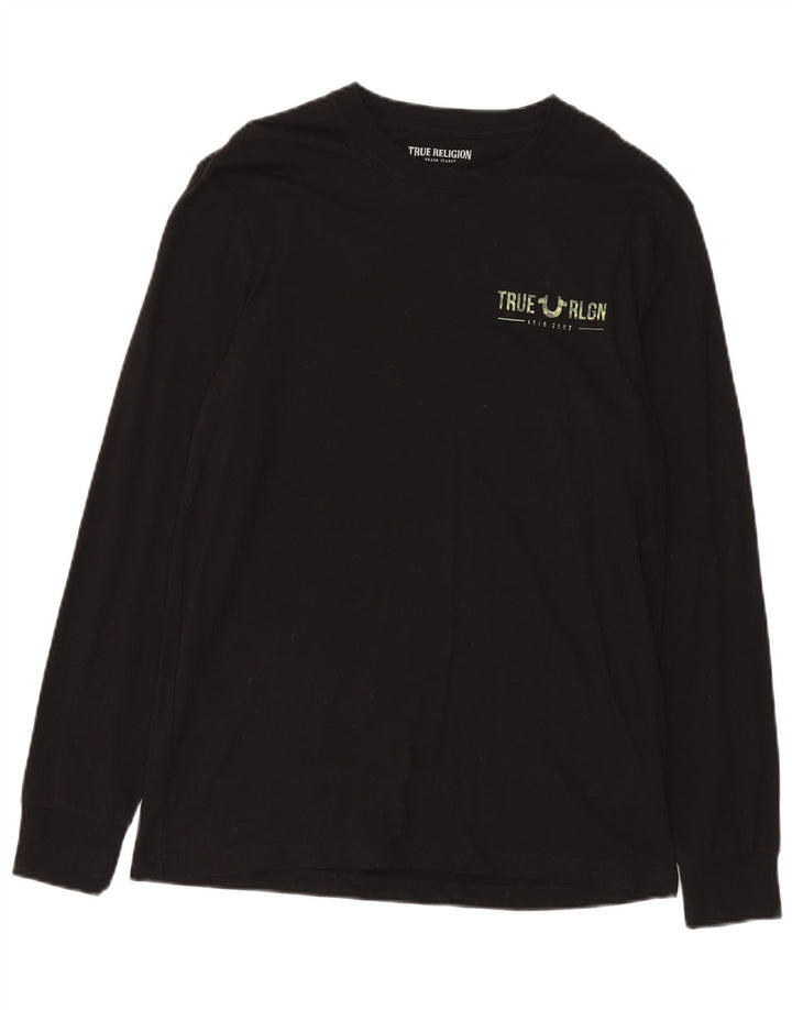 True Religion Top grafic pentru bărbați cu mânecă lungă, mic, negru, bumbac