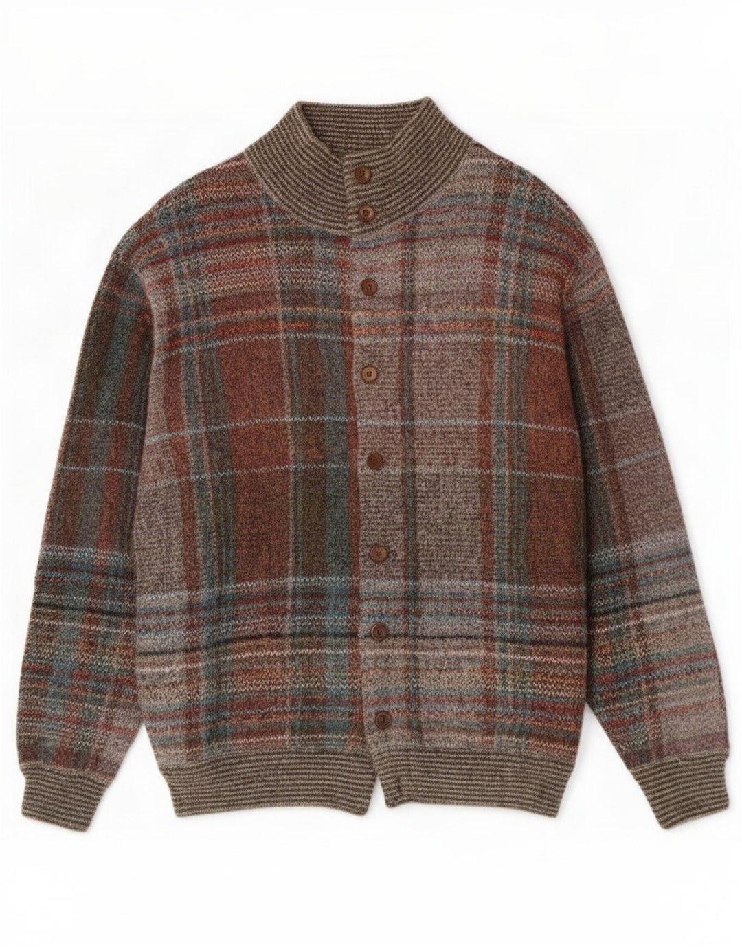Pulover Cardigan Vintage pentru bărbați IT 52 Lână cu carouri, multicoloră, mare