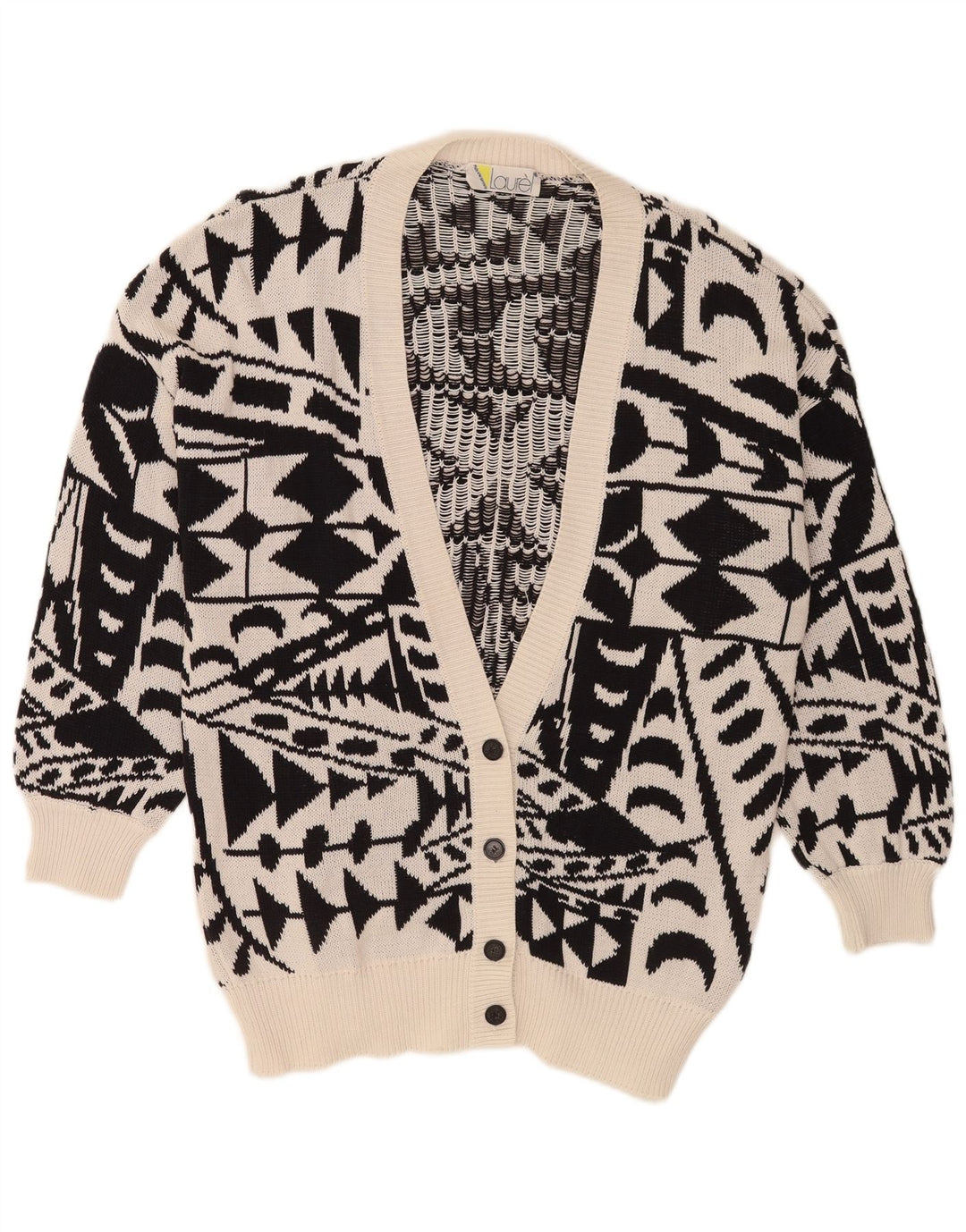 Pulover cardigan cu paragate Laurel pentru femei IT 42 Medium Negru Geometric Retro