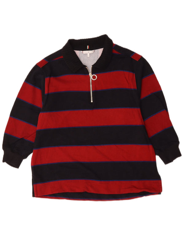 Tricou polo de rugby Tommy Hilfiger pentru femei cu mâneci 3/4 UK 14 Medium Red Dunge