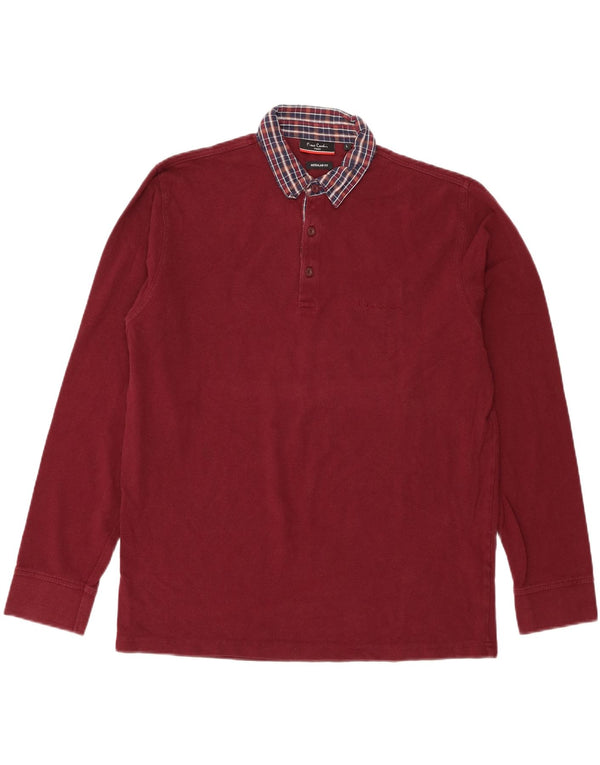 Cămașă polo cu mânecă lungă pentru bărbați Pierre Cardin, cu formă normală, de rugby, de dimensiuni mari, burgundă