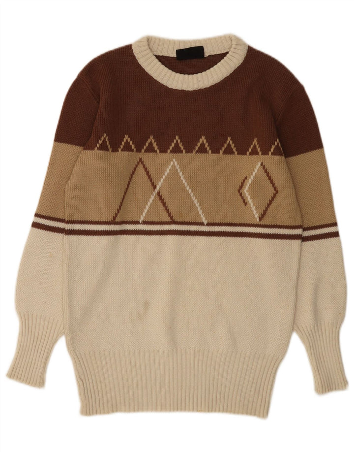Pulover vintage pentru femei cu gât de barcă UK 12 mediu multicolor