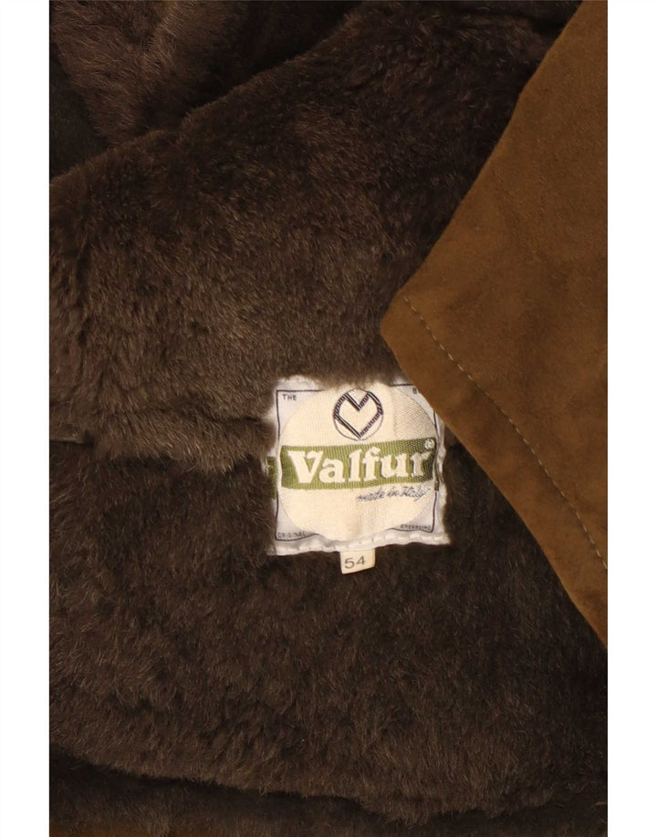 Vintage Mens Shearling Jacket IT 54 2XL Khaki