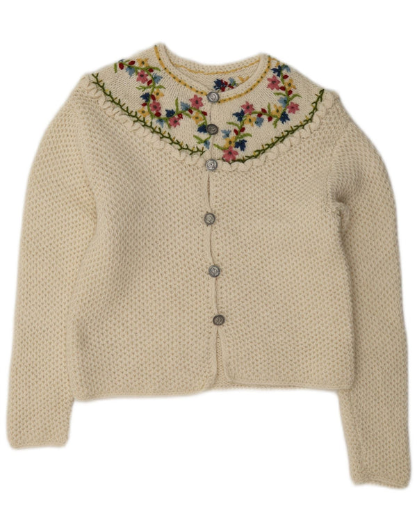 Pulover Cardigan Vintage pentru Damă UK 8 Small Off White Floral