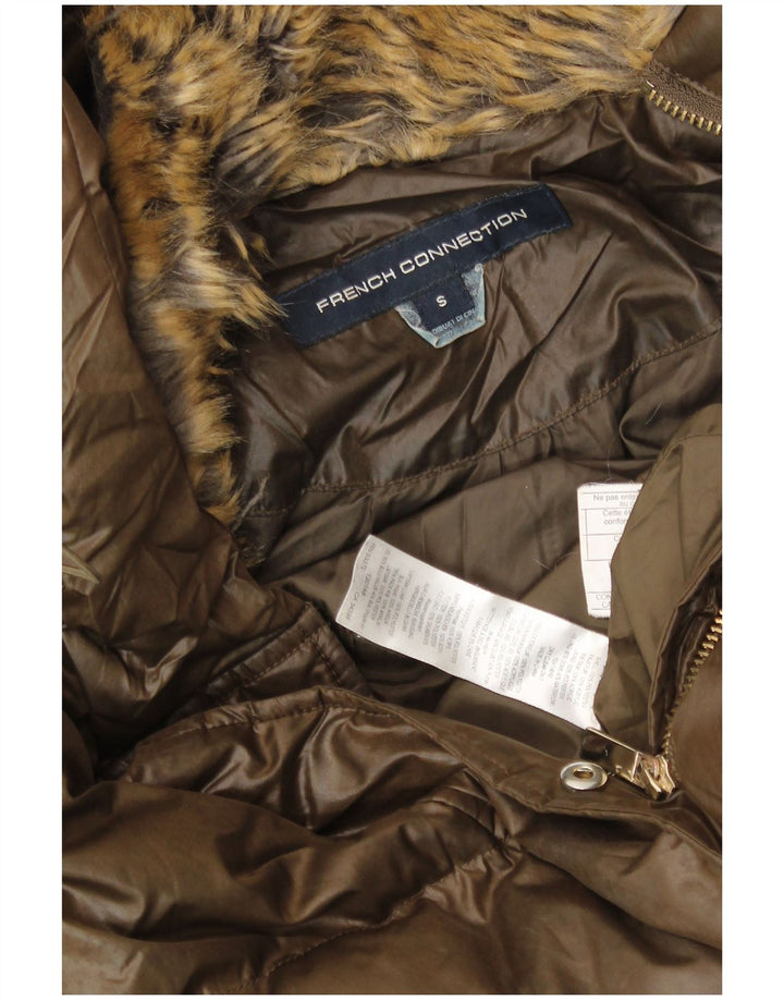 FRENCH CONNECTION Palton căptușit cu glugă pentru femei UK 10 Poliester maro mic